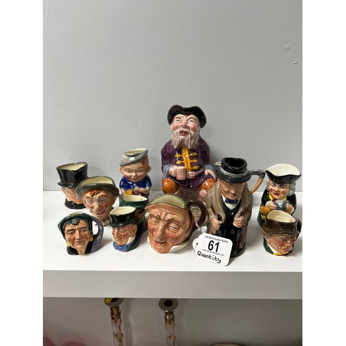 61 - 12 Assorted character jugs Winston Churchill, fortune teller, john peel etc