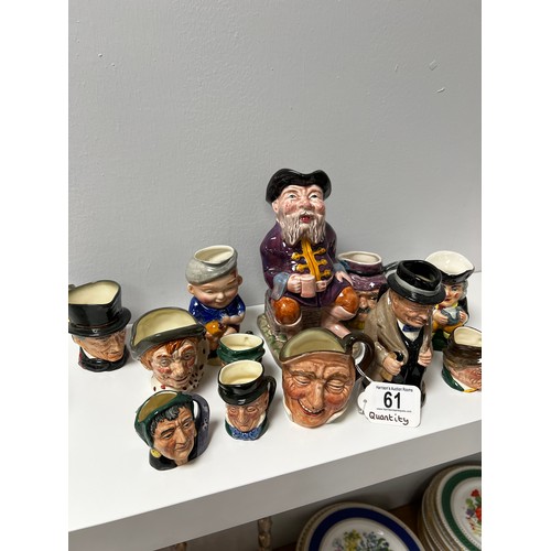 61 - 12 Assorted character jugs Winston Churchill, fortune teller, john peel etc