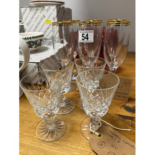 54 - Quantity vintage glasses, champagne flutes, Edinburgh, cranberry