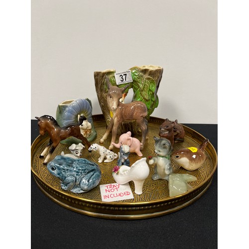 37 - Tray collectables, withensea fauna vase, USSR wren, jade rabbit, beswick etc tray not inc