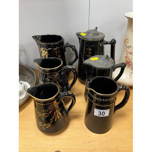 30 - 6 Victorian black jugs