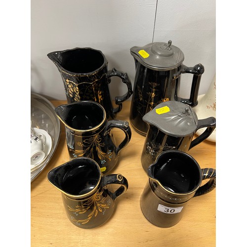 30 - 6 Victorian black jugs