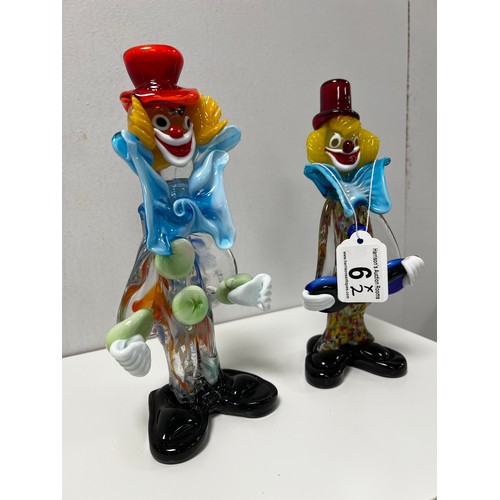 6 - 2 Murano glass clowns approx 8.5