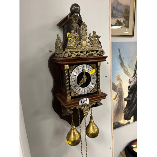 181 - Vintage dutch wall clock with pear shaped brass weight