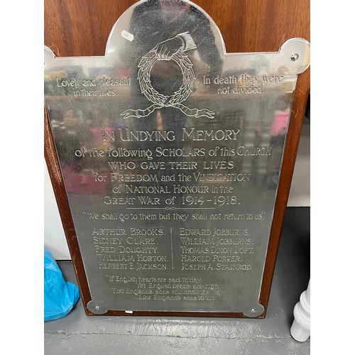 162 - Very large memorial plaque great war 1914-1918 from local Barnsley church