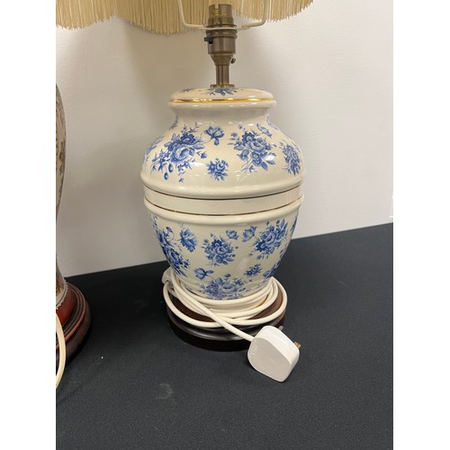 141 - Large oriental table lamp & shade + blue floral table lamp & shade