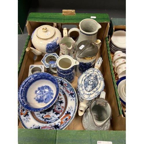 124 - 2 Boxes vintage pottery flo blue etc