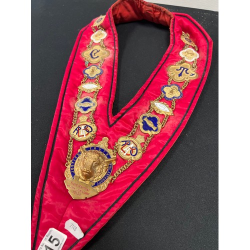 115 - Vintage masonic neck ribbon with medals and walking stick