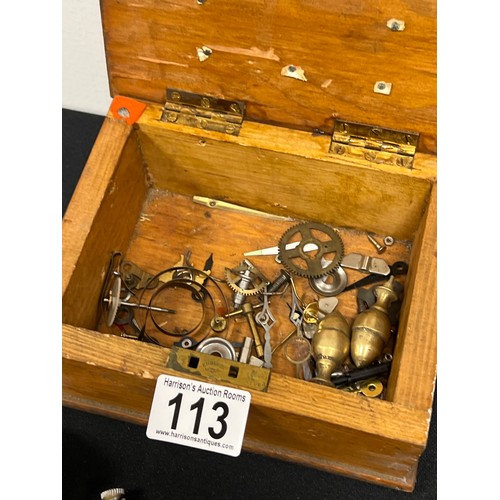 113 - Russian clock on stand and box pocket watches