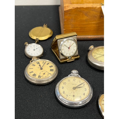 113 - Russian clock on stand and box pocket watches