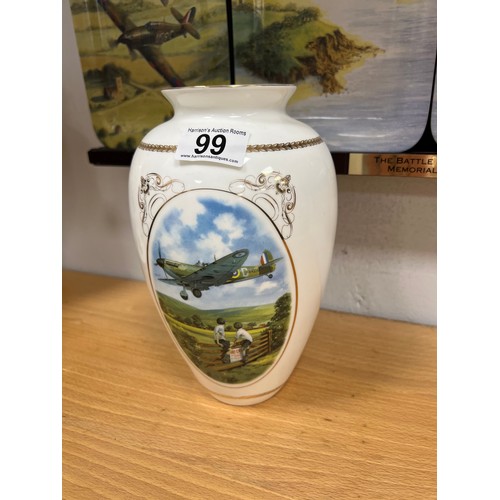 99 - The battle of britain memorial flight ceramic plaques on wall stand and heroes of the sky vase