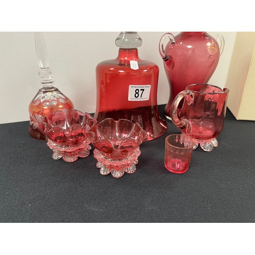 87 - 6 pieces cranberry glass