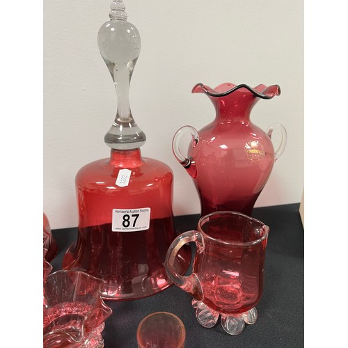 87 - 6 pieces cranberry glass