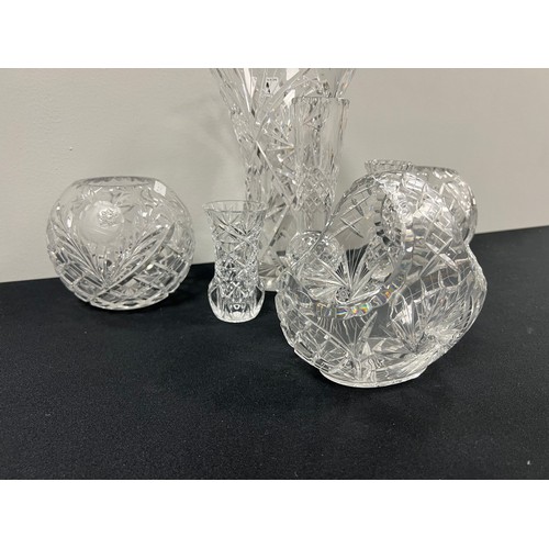 71 - 7 piece cut glass vases/basket