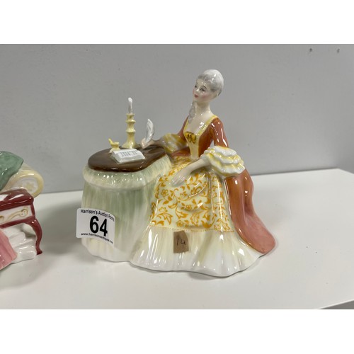 64 - 2 Royal doulton figures the love letter, meditation