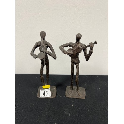 45 - Pair bronze figures playing music