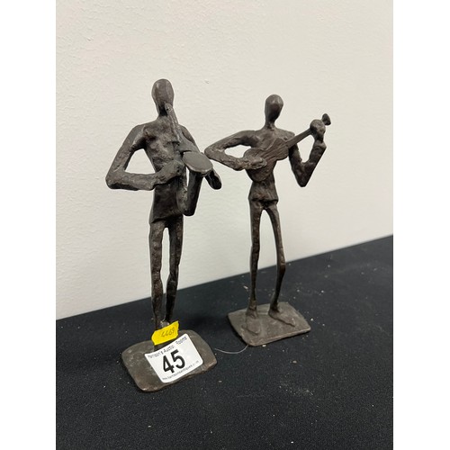 45 - Pair bronze figures playing music