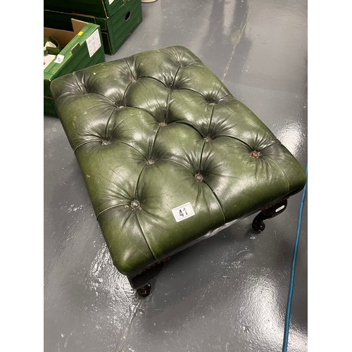 41 - Leather green chesterfield footstool leg a/f