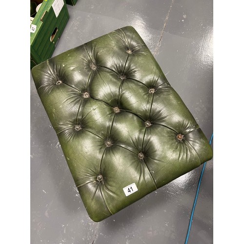 41 - Leather green chesterfield footstool leg a/f