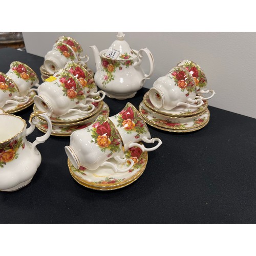 31 - Royal Albert country rose tea set 6 cups saucers plates tea pot milk sugar and four coffee cups + sa... 