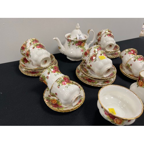 31 - Royal Albert country rose tea set 6 cups saucers plates tea pot milk sugar and four coffee cups + sa... 