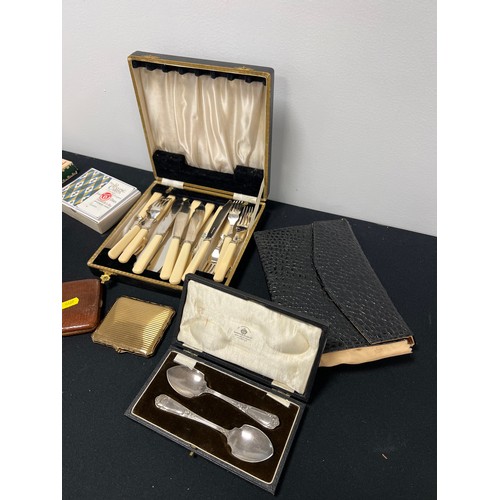 267 - Quantity misc items stretton cig case, Mappin Webb spoons in case etc