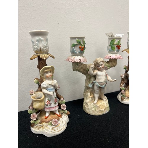 261 - 3 Vintage porcelain figurines with candle holders possibly sitzendorf