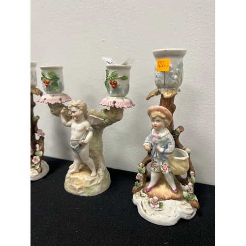 261 - 3 Vintage porcelain figurines with candle holders possibly sitzendorf