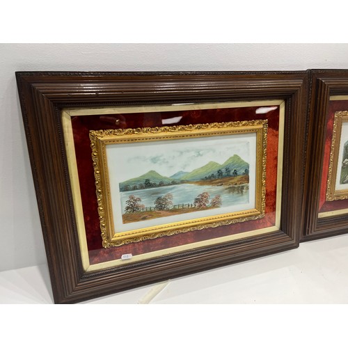 222 - Pair vintage watercolours in gilt surrounds encased in large oak frames