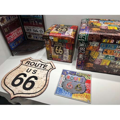 207 - Route 66 signs, american car plates corner stand etc