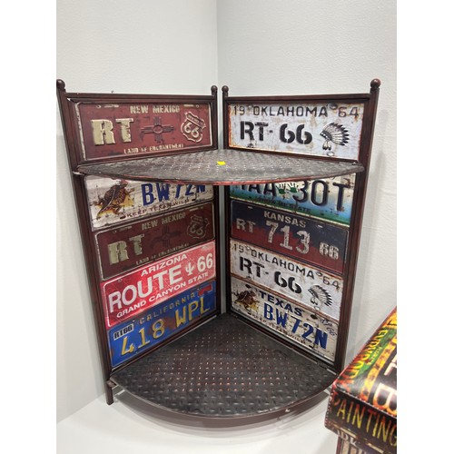 207 - Route 66 signs, american car plates corner stand etc