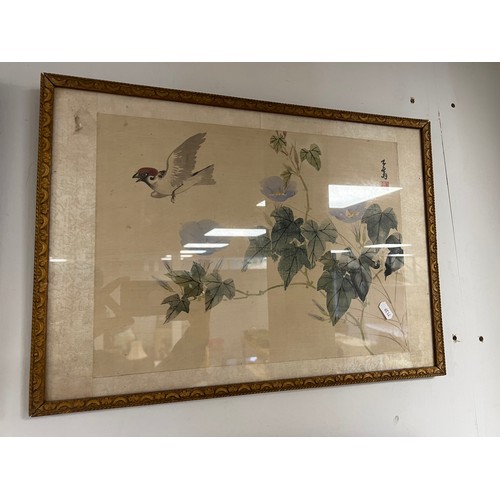 182 - Pair oriental pictures in wooden frame