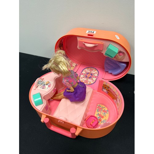 394 - Barbie doll in bedroom case + horse