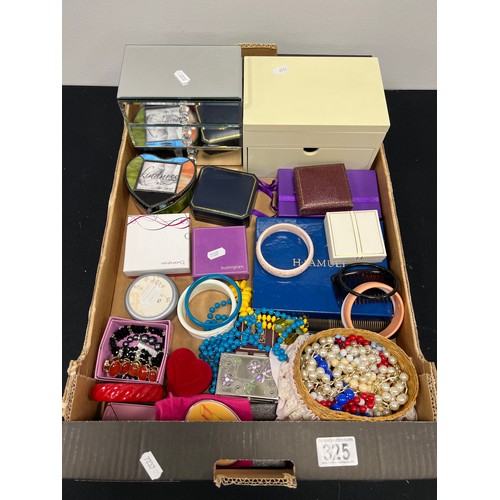 325 - Box costume jewellery + 2 jewellery boxes