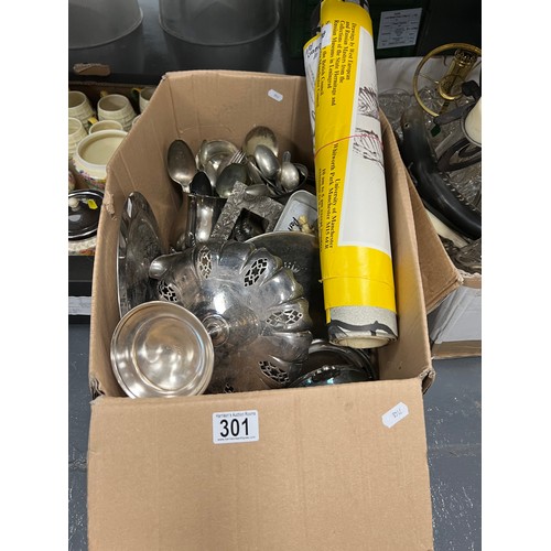 301 - Box of silver plated ware