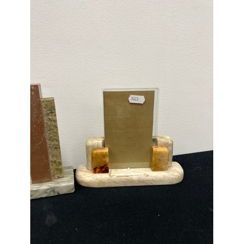 297 - 3 Art deco marble & glass photo frames