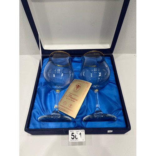 561 - Pair Italian drinking glasses with certificate & boxed