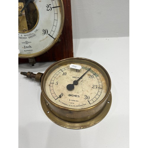 560 - Brass vacum gauge salvaged from air pump 1909 steam engine + 2 other gauges