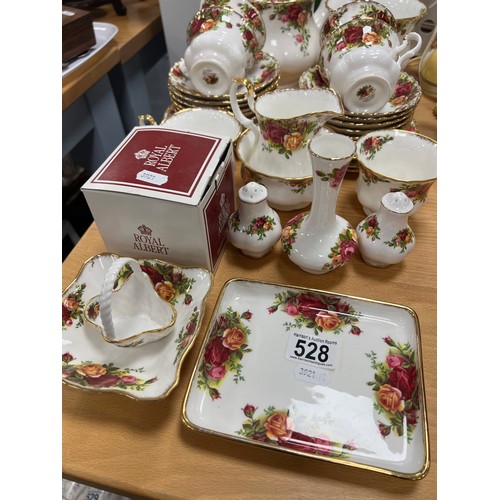 528 - Royal Albert country rose china tea set + salt/pepper pots, phones etc