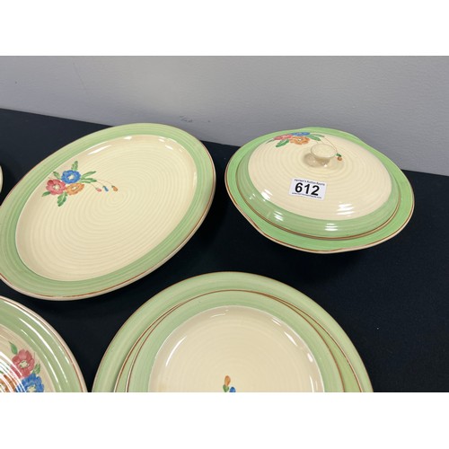 612 - 7 Pieces Clarice cliff, tureen & cover, meat plates etc