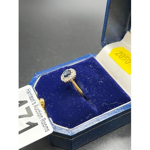 471 - 18ct Gold diamond & sapphire ring size L 2.3g gross