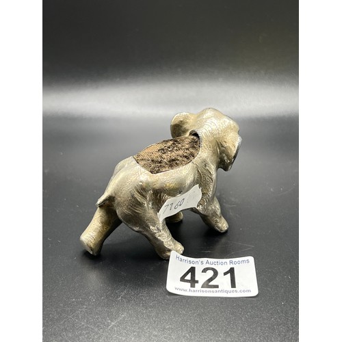 421 - Vintage white metal elephant pin cushion