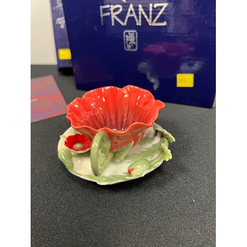 414 - Franz poppy tea cup & saucer & spoon all boxed