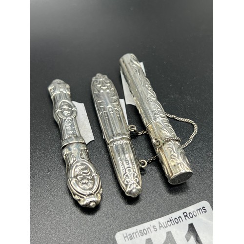 411 - 3 Silver vintage needle case holders