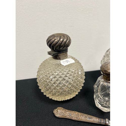 406 - 3 Silver topped scent bottles