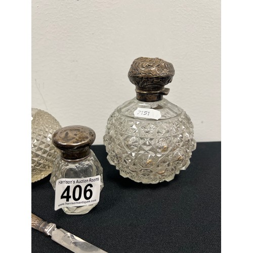 406 - 3 Silver topped scent bottles