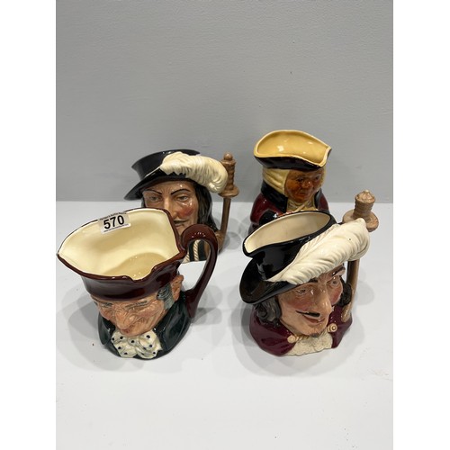 570 - 3 Royal doulton toby jugs + 1 tony wood jug