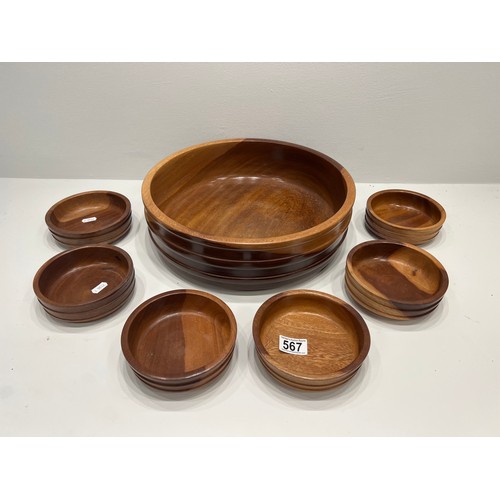 567 - Teak 1970's wooden fruit set