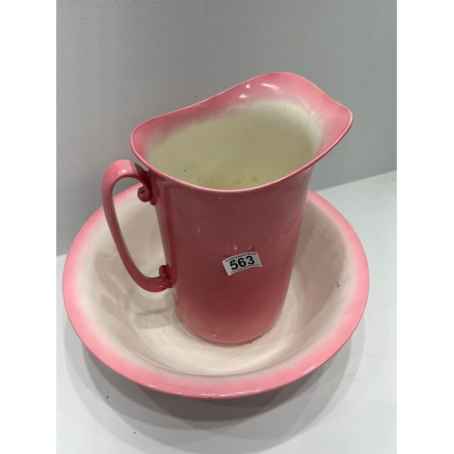 563 - Large early 20th century pink & white jug & bowl