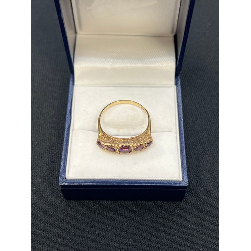 458 - 9ct Gold amethyst 5 stone ring size P/Q 2.8g gross